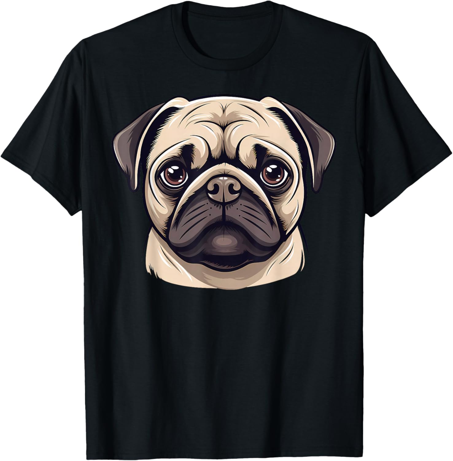 Cute Pug Face Cartoon Puppy Dog Lover T-Shirt - T-Shirt | Black
