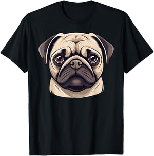 Cute Pug Face Cartoon Puppy Dog Lover T-Shirt - T-Shirt | Black