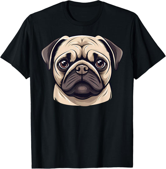 Cute Pug Face Cartoon Puppy Dog Lover T-Shirt - T-Shirt | Black