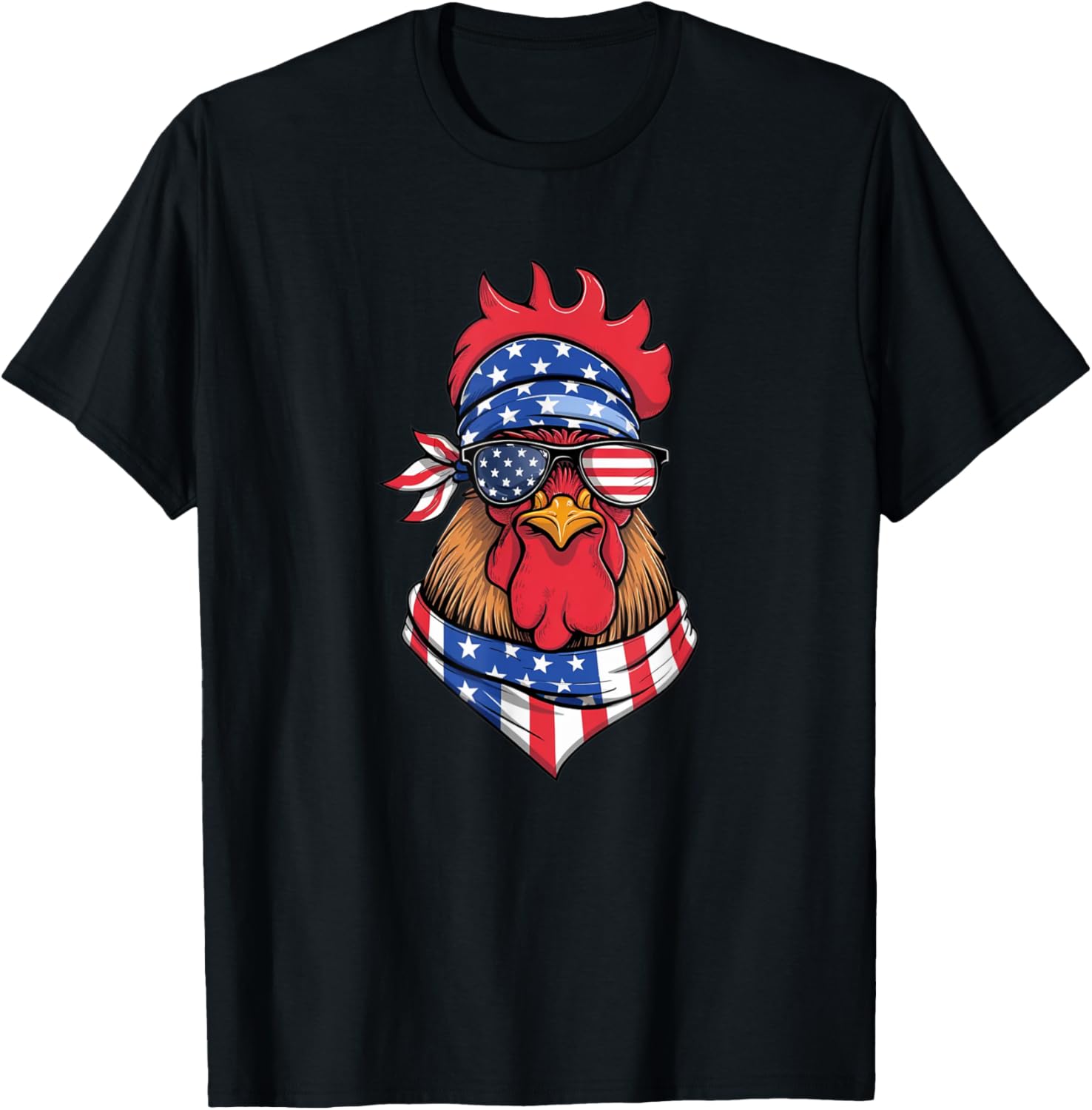 Red White Blue Chicken Farm Animal Patriotic 4th Of July T-Shirt - T-Shirt | Black