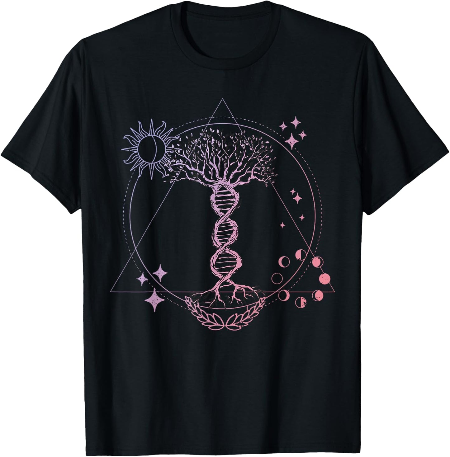 Triangle Phases Moon and Tree Life DNA - Esoteric Geometry T-Shirt - T-Shirt | Black