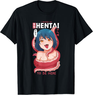 Funny Anime Girl I Paused My Anime to Be Here Tentacle Small T-Shirt - T-Shirt | Black