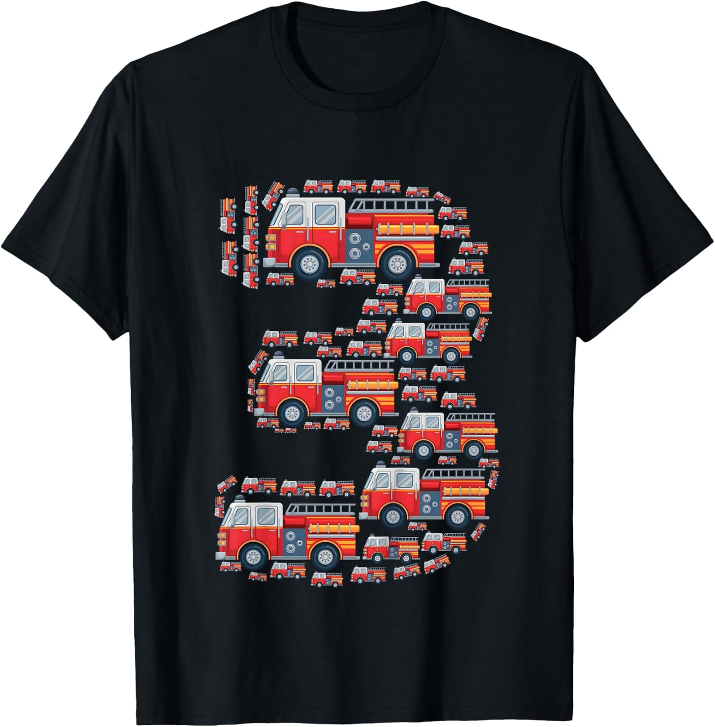 Kids Fire Truck 3rd Birthday Boy 3 Year Old Toddler Firefighter T-Shirt - T-Shirt | Black