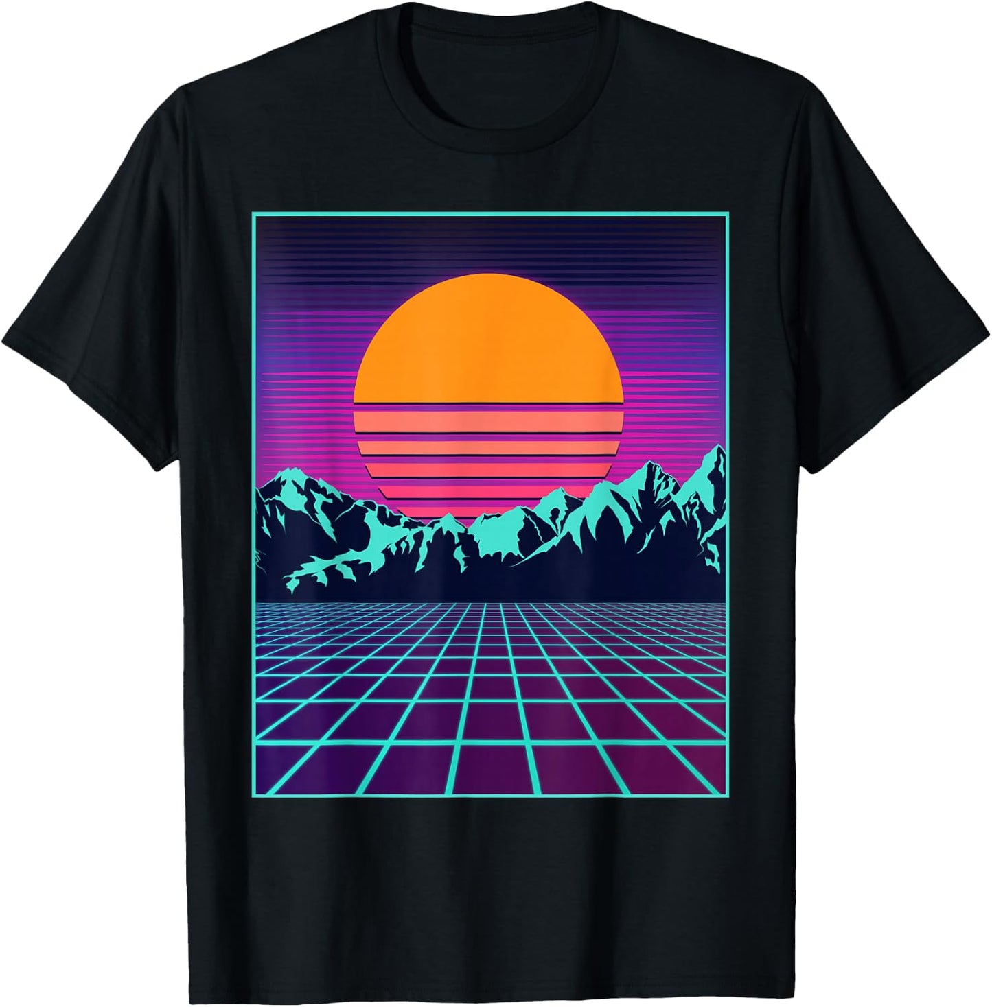 Retro 80s Aesthetic Vaporwave Outrun Style Sun T-Shirt - T-Shirt | Black