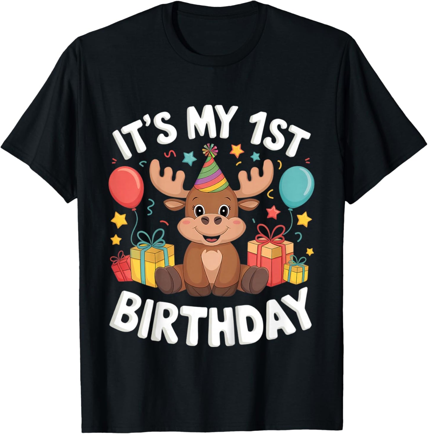 Kids 1st Birthday Moose Party Design T-Shirt - T-Shirt | Black