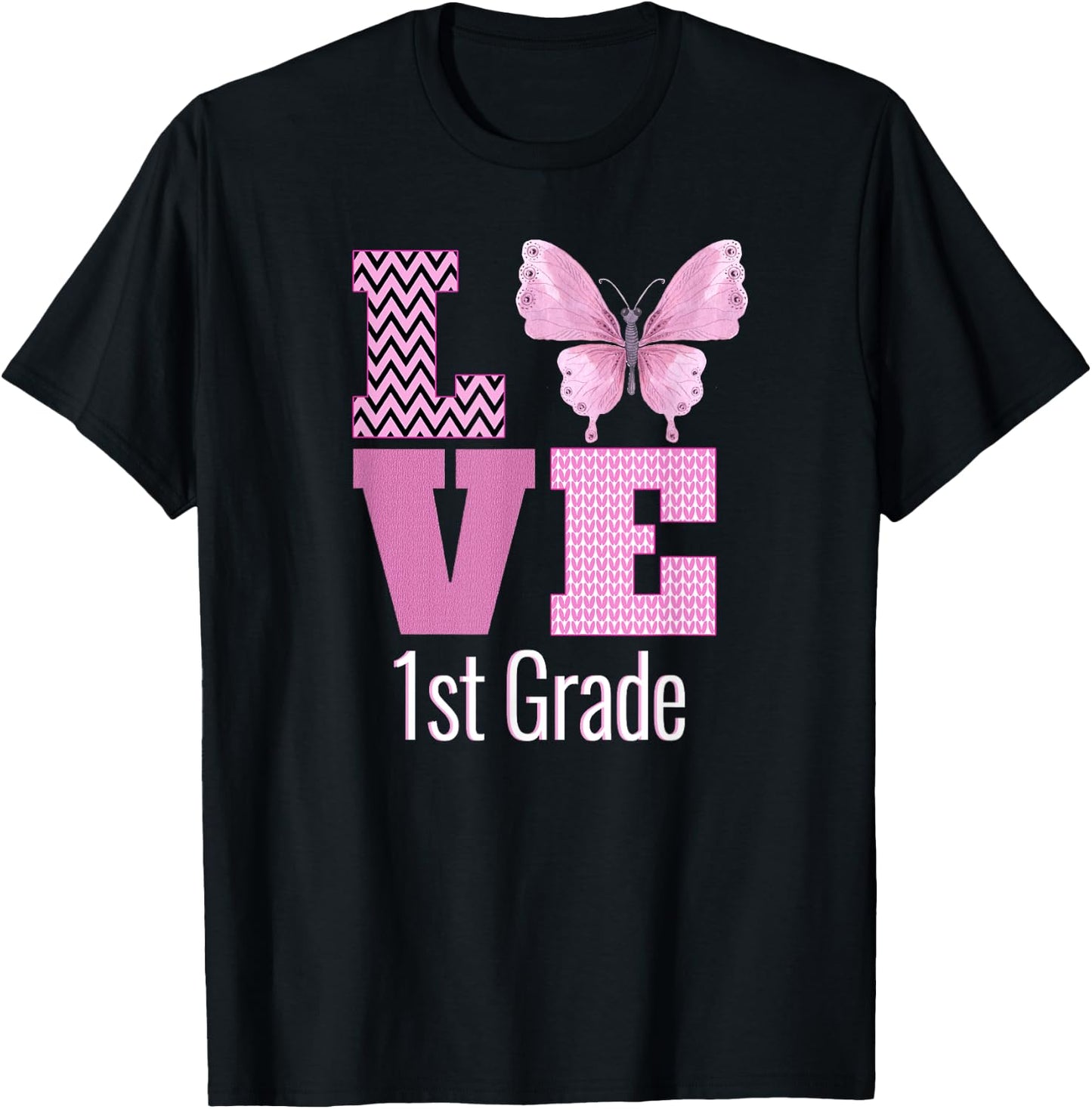 Love 1st Grade Purple Butterfly First Grade Teacher T-Shirt - T-Shirt | Black