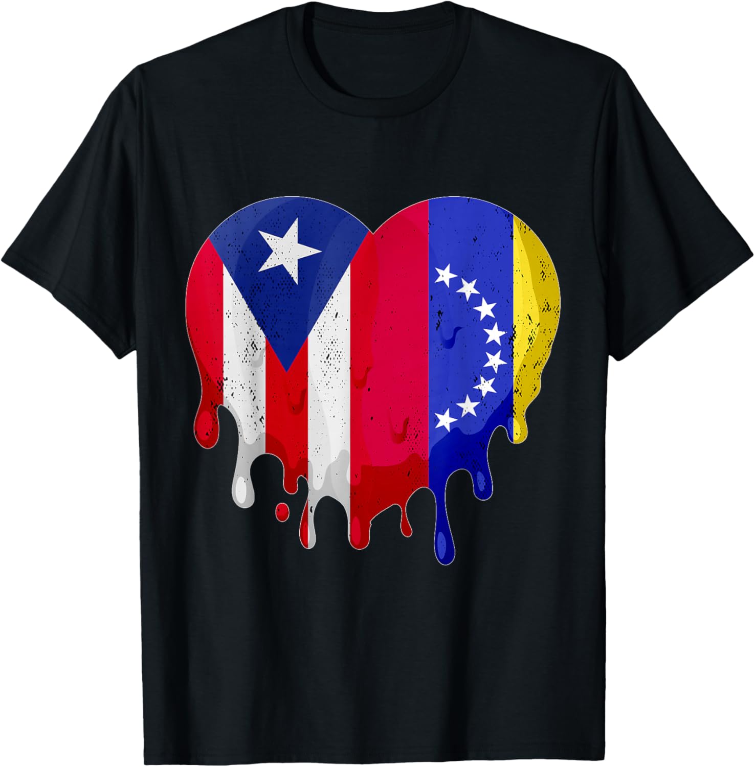 Puerto Rico Venezuela Flag Heart Grown Patriot Country T-Shirt - T-Shirt | Black