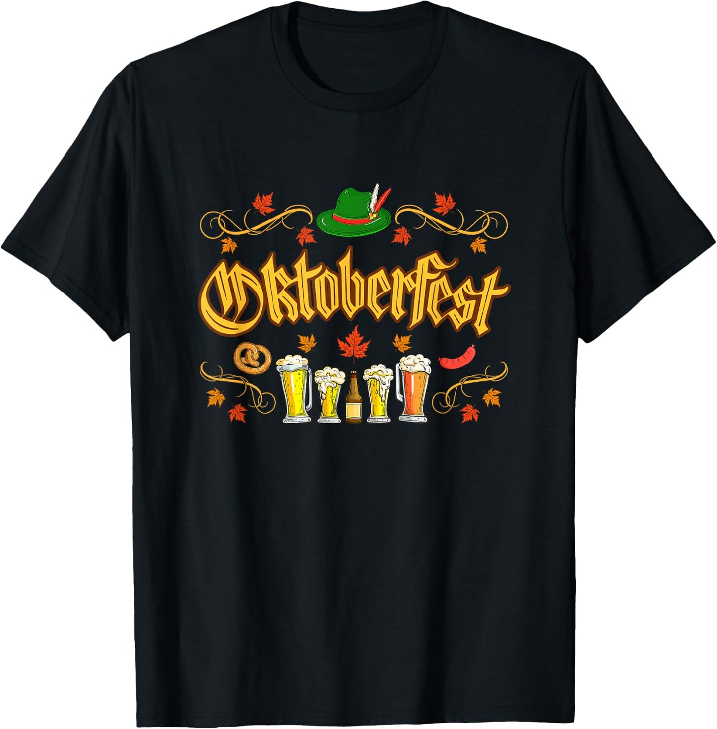 Oktoberfest Fall Autumn Leaves German Costume Women Men Kids T-Shirt - T-Shirt | Black