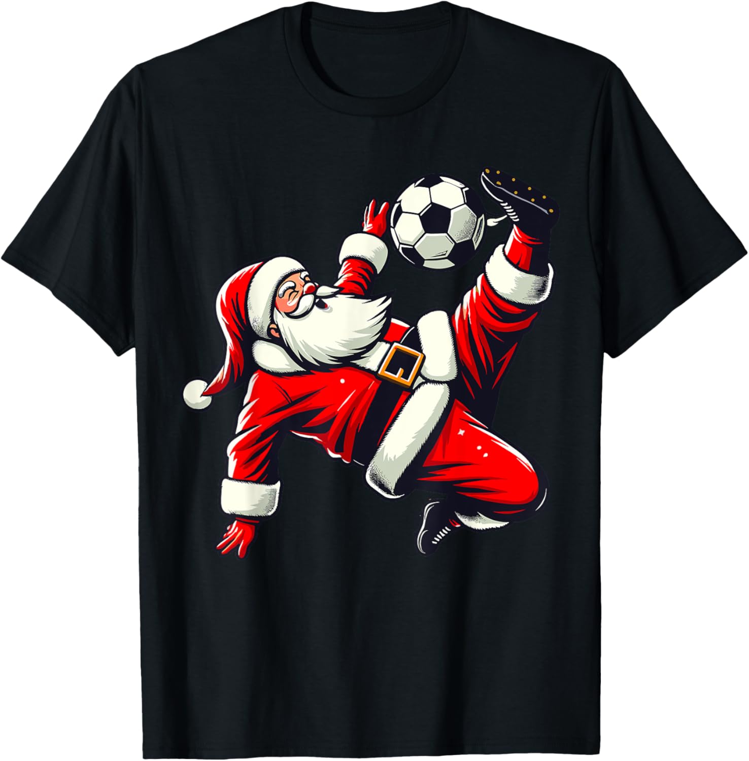 Santa Plays Soccer Bicycle Kick, Christmas Women Men Kids T-Shirt - T-Shirt | Black