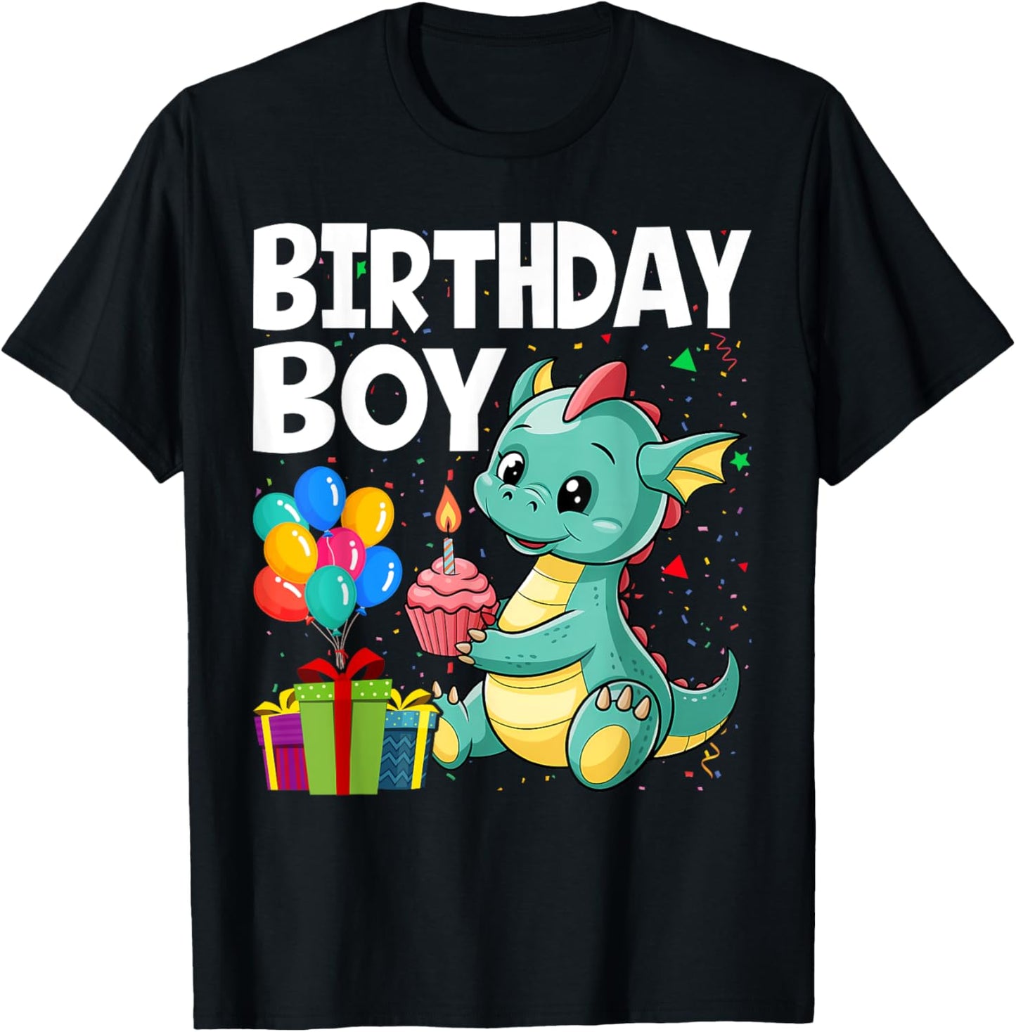 Birthday Boy Dragon Theme Cupcake Candle Fire T-Shirt - T-Shirt | Black