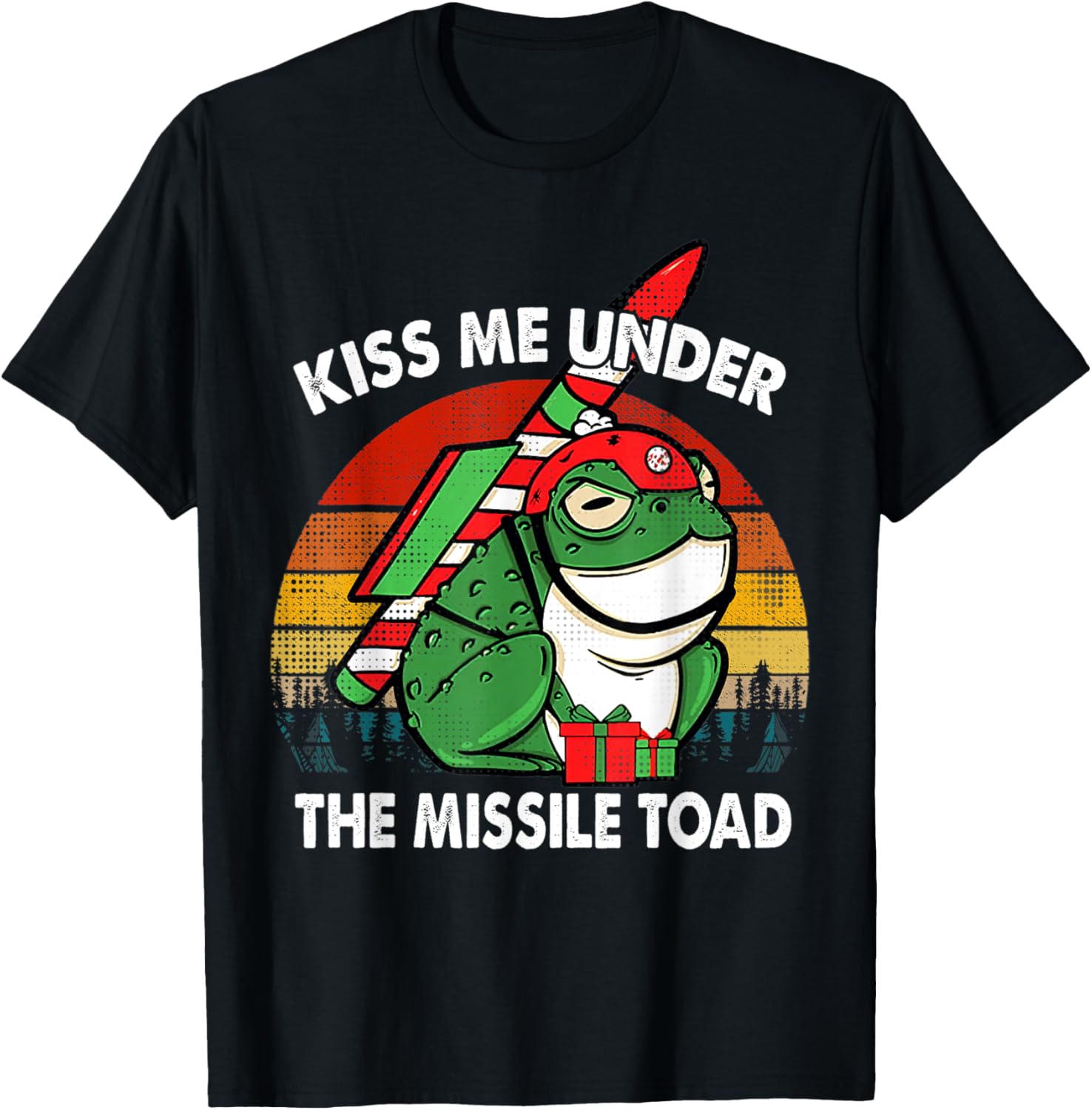 Retro Kiss Me Under The Missile Toad Funny Xmas Holiday T-Shirt - T-Shirt | Black