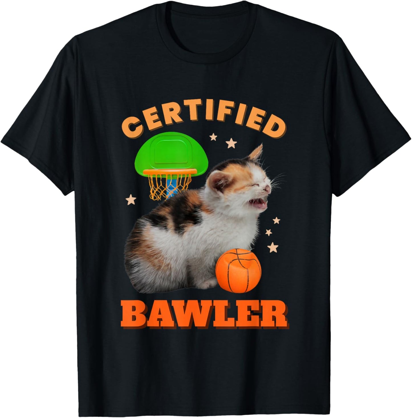 Certified Bawler Funny Cat Baller Meme Basketball Novelty Men Women T-Shirt - T-Shirt | Black