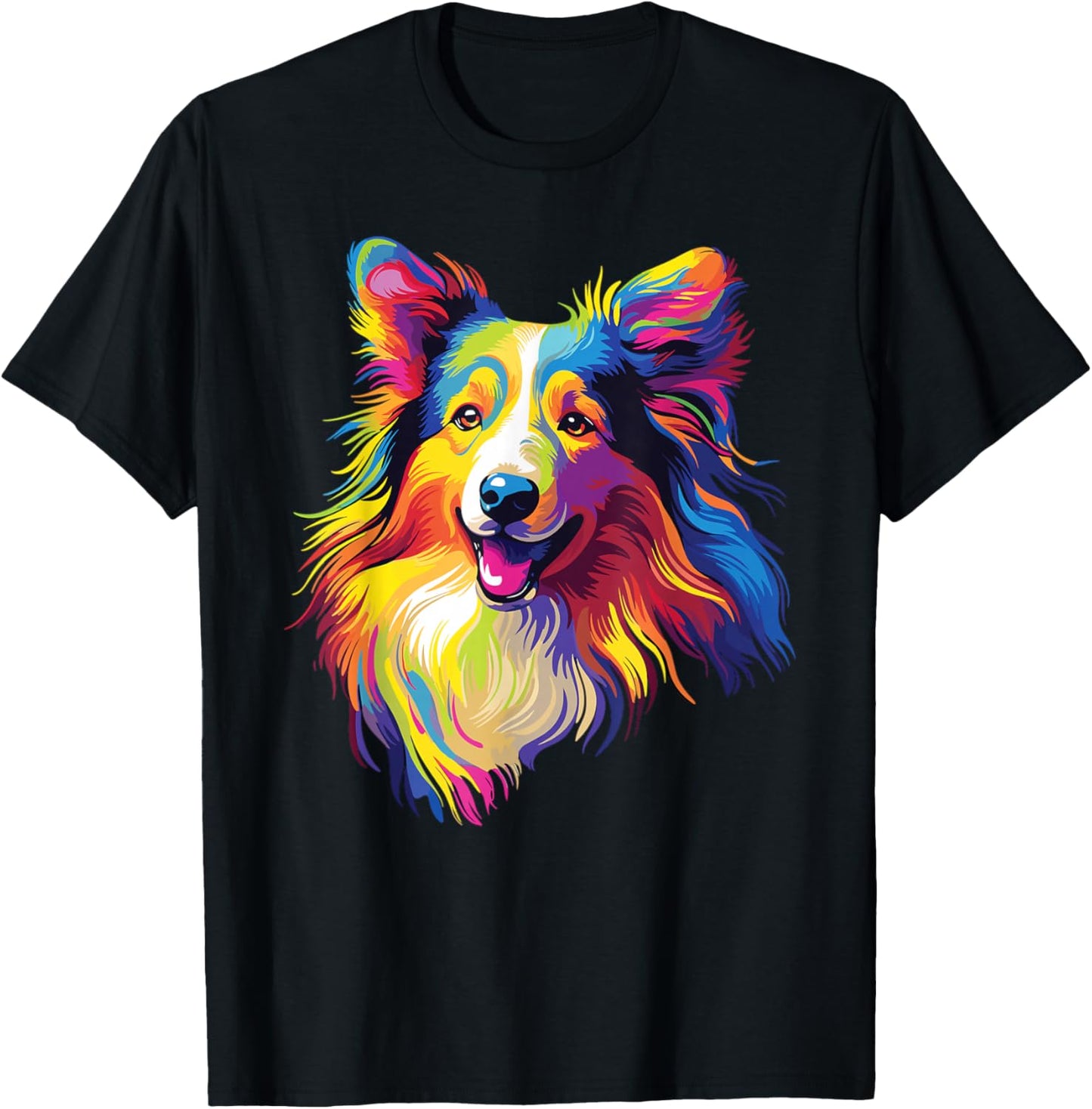 Watercolor Colorful Collie Dogs T-Shirt - T-Shirt | Black