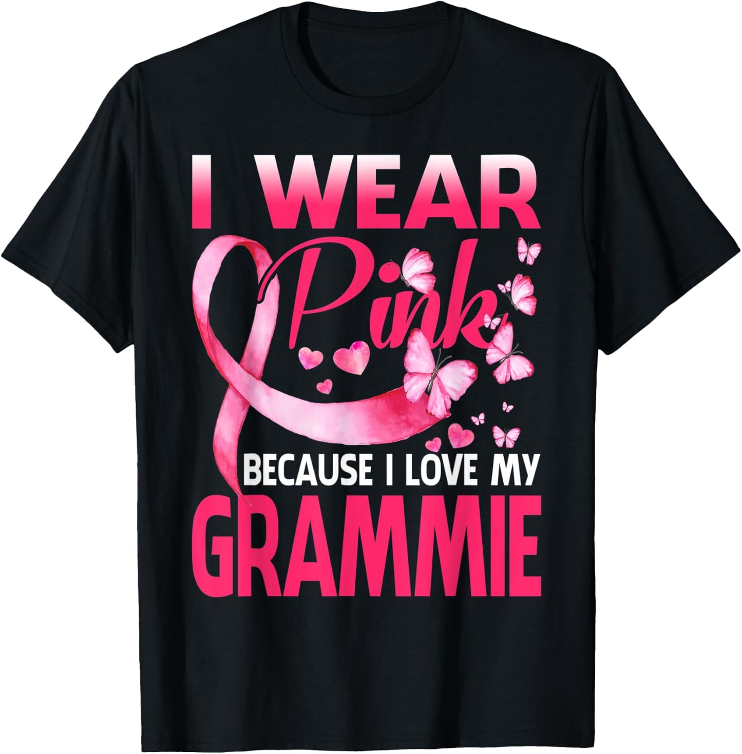 I Wear Pink For My Grammie Breast Cancer Awareness Butterfly T-Shirt - T-Shirt | Black