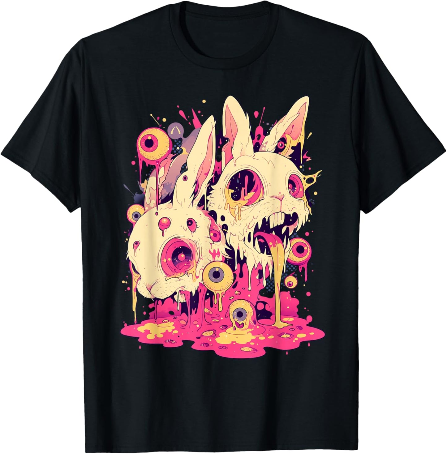 Psychedelic Creepy Horror Bunny Rabbit Goth Horror Weirdcore T-Shirt - T-Shirt | Black