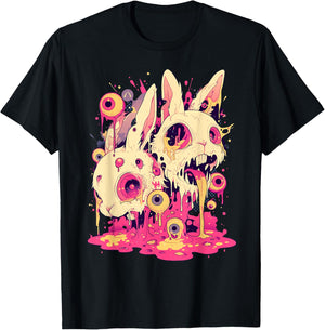 Psychedelic Creepy Horror Bunny Rabbit Goth Horror Weirdcore T-Shirt - T-Shirt | Black