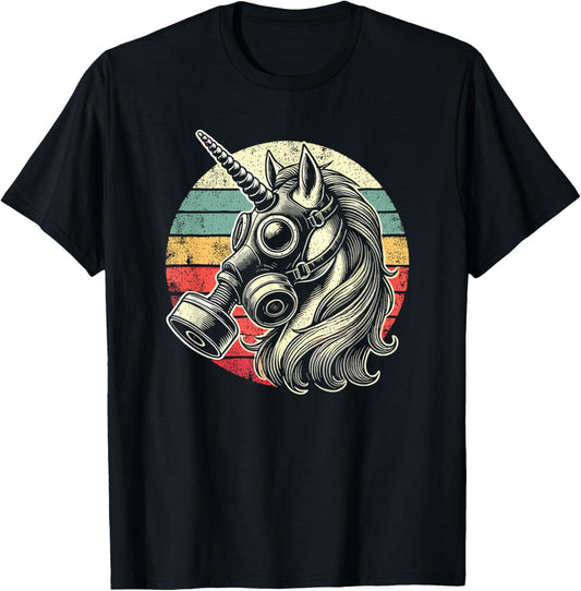 Gas Mask Unicorn Creepy Vintage Retro T-Shirt - T-Shirt | Black
