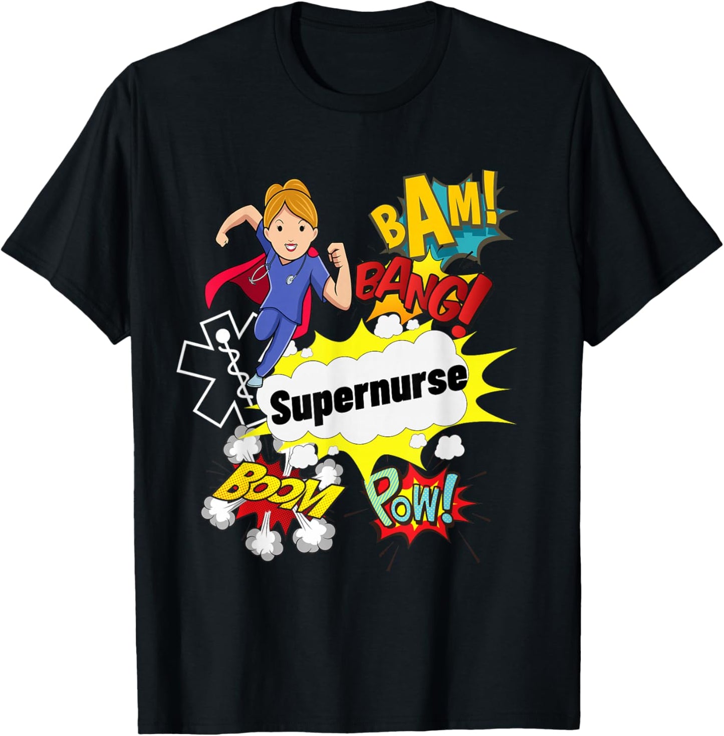 Supernurse Comic Superhero Style RN Woman Nursing Gift T-Shirt - T-Shirt | Black