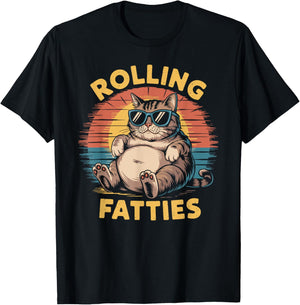 Rolling Fatties cat funny cute cat lover Kitten Owner retro Men Women T-Shirt - T-Shirt | Black