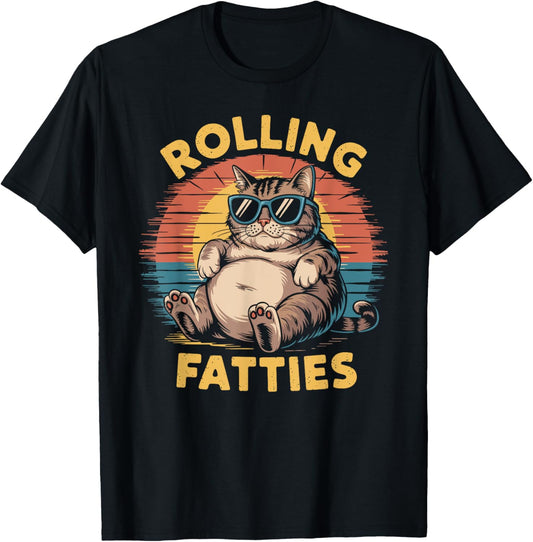 Rolling Fatties cat funny cute cat lover Kitten Owner retro Men Women T-Shirt - T-Shirt | Black