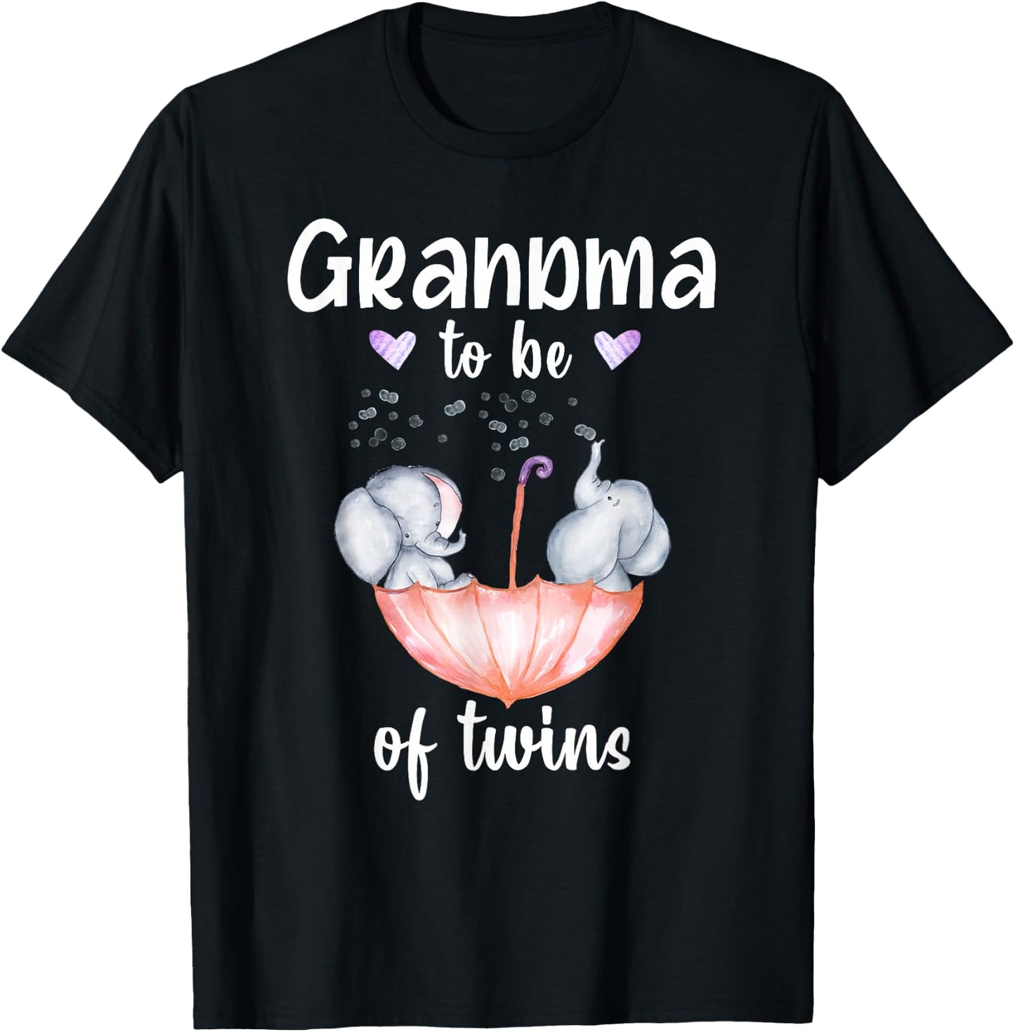 Grandma To Be Of Twins Baby Shower Elephant T-Shirt - T-Shirt | Black