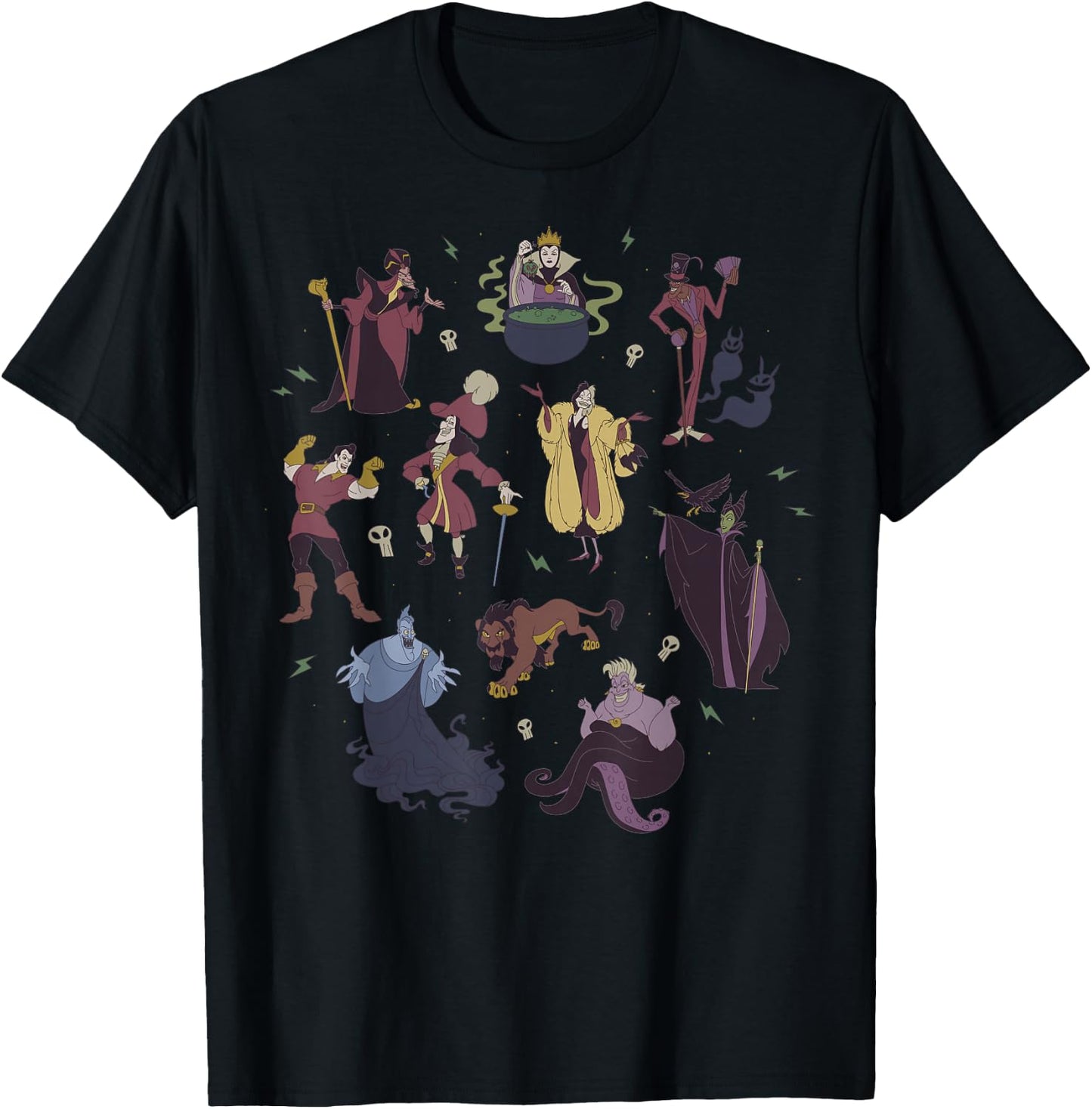 Disney Villains Group Shot Doodles Small T-Shirt - T-Shirt | Black