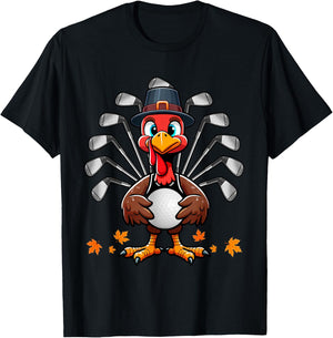 Golf Thanksgiving Costume Turkey Matching Player Lover T-Shirt - T-Shirt | Black