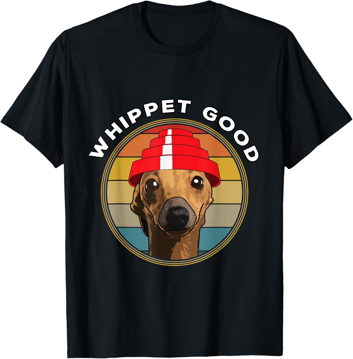 Whippet Good Funny 80's Music Dog Design T-Shirt - T-Shirt | Black