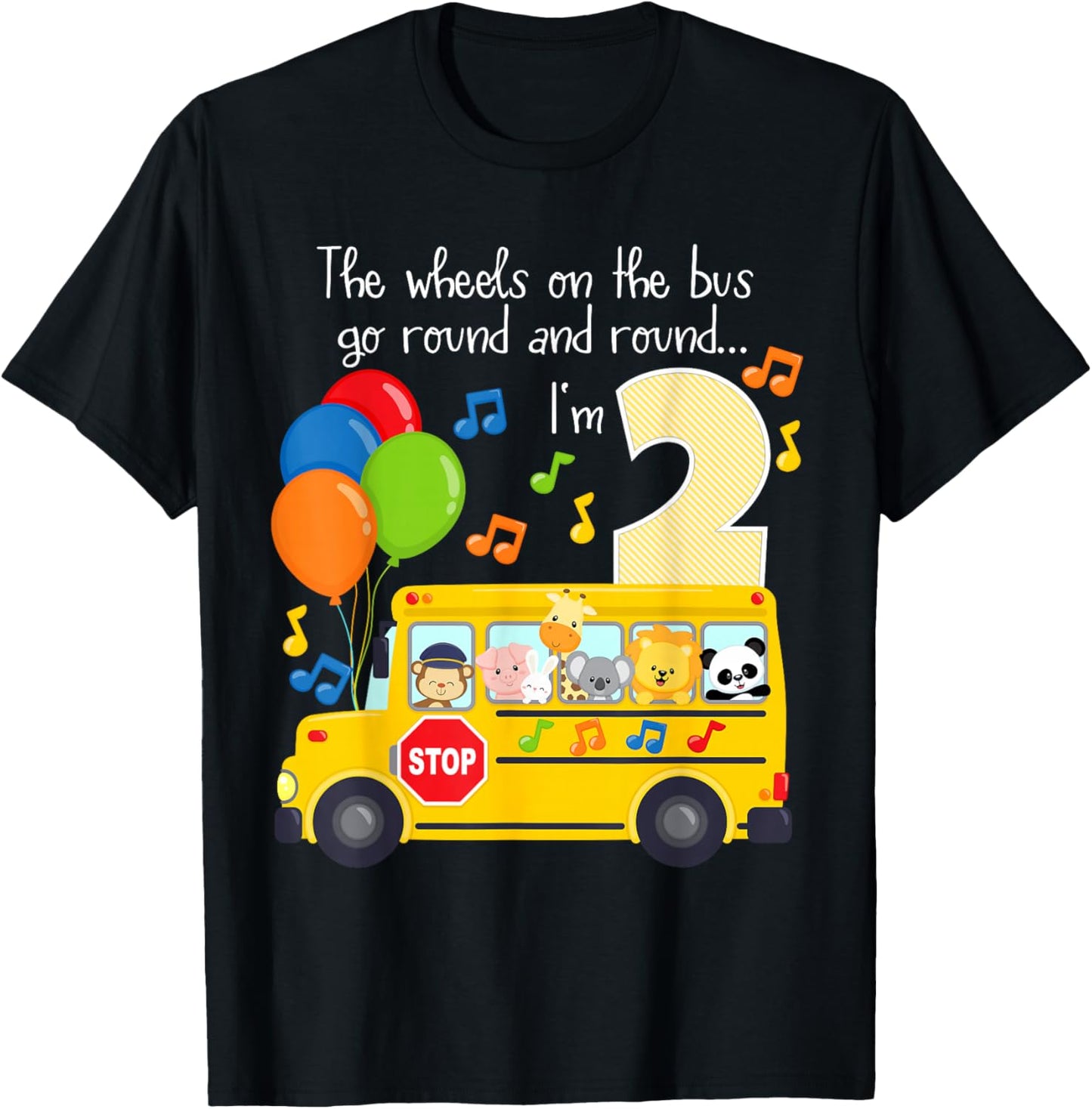 The Wheels On The Bus 2nd Birthday 2 Yrs Old Family Matching T-Shirt - T-Shirt | Black