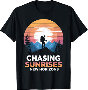 Chasing Sunrises New Horizons Outdoor Hiking T-Shirt - T-Shirt | Black