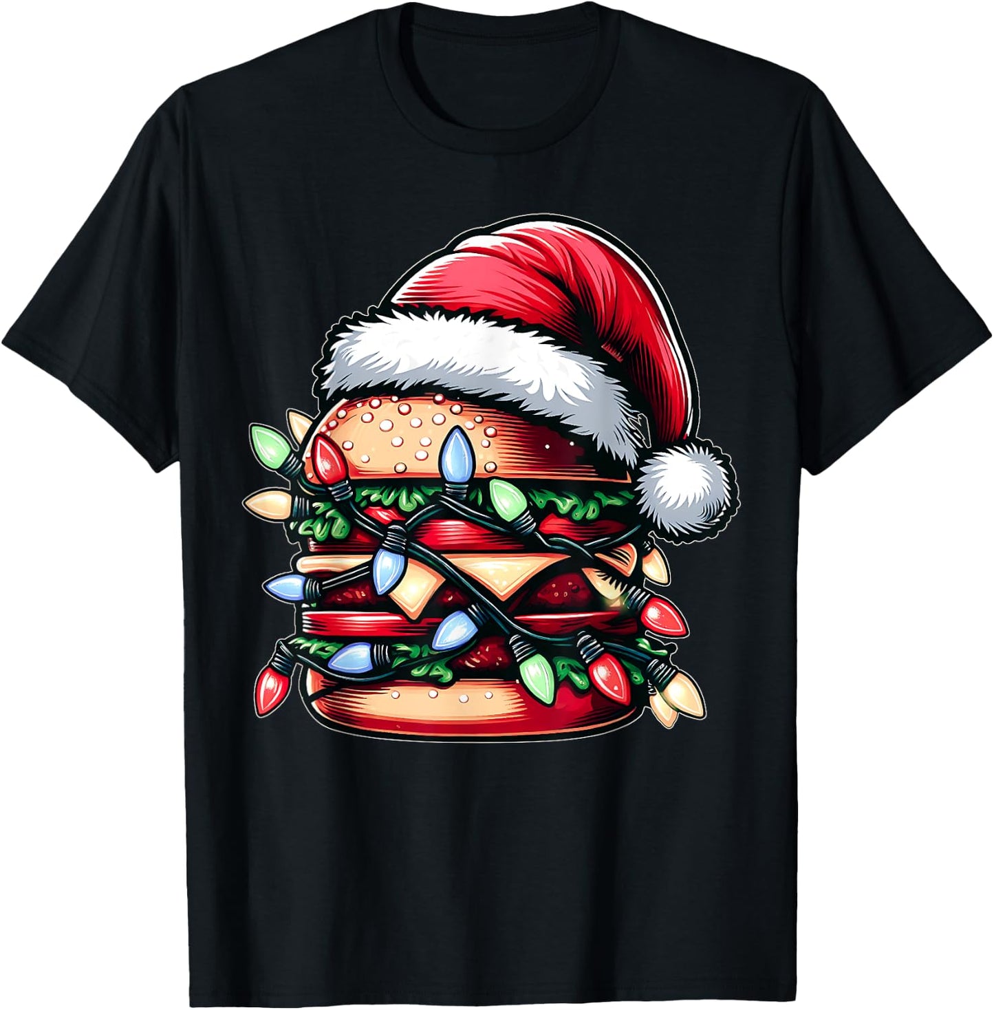 Burger Hamburger Christmas Hat Xmas T-Shirt - T-Shirt | Black