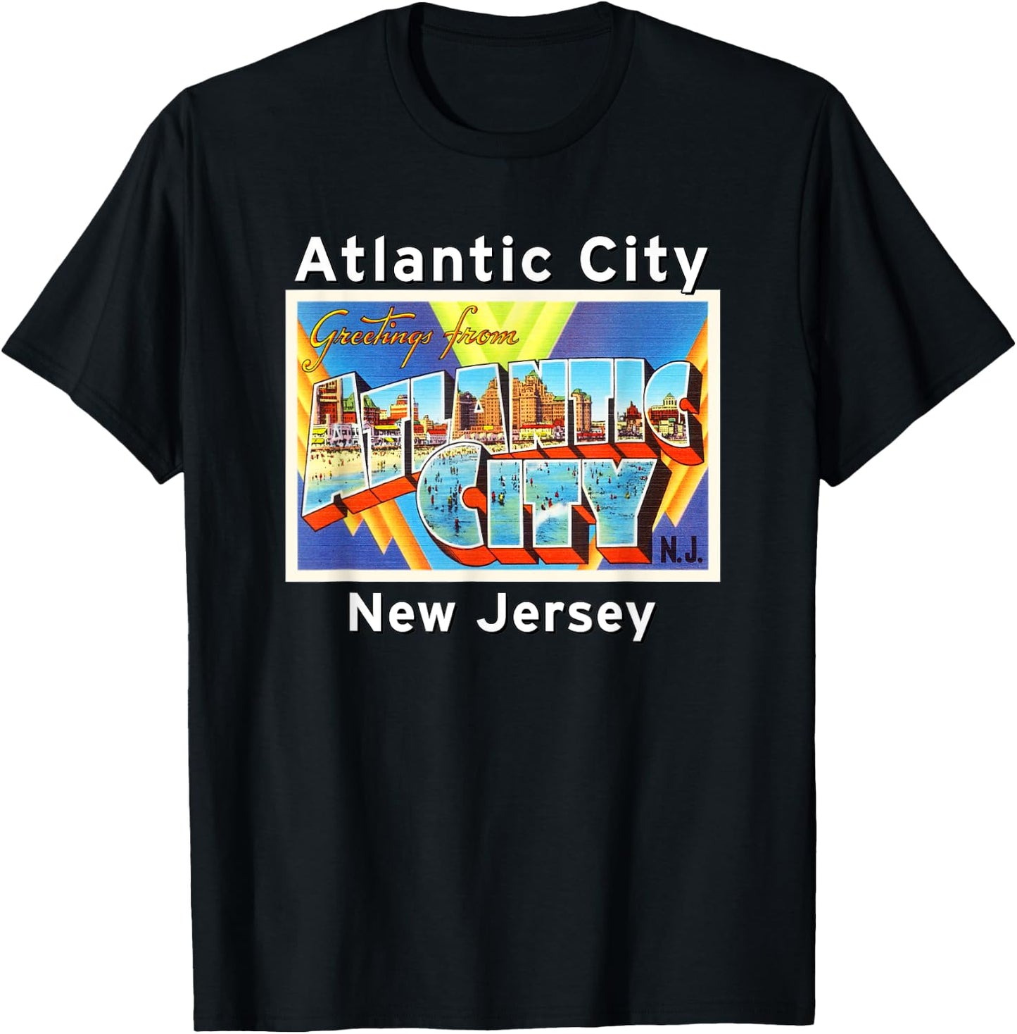 Atlantic City New Jersey NJ Large Letter Postcard 2 Gift T-Shirt - T-Shirt | Black