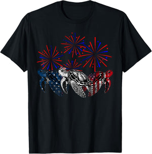 Sea Turtles USA Flag Women Men Sea Turtles Lover 4th Of July T-Shirt - T-Shirt | Black