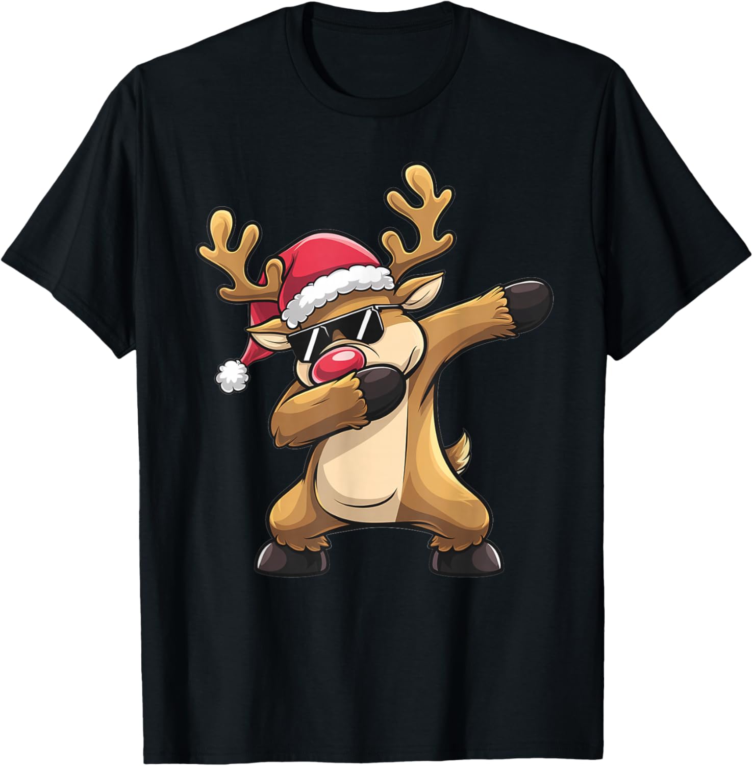 Dabbing Rudolf Reindeer Christmas T-Shirt - T-Shirt | Black