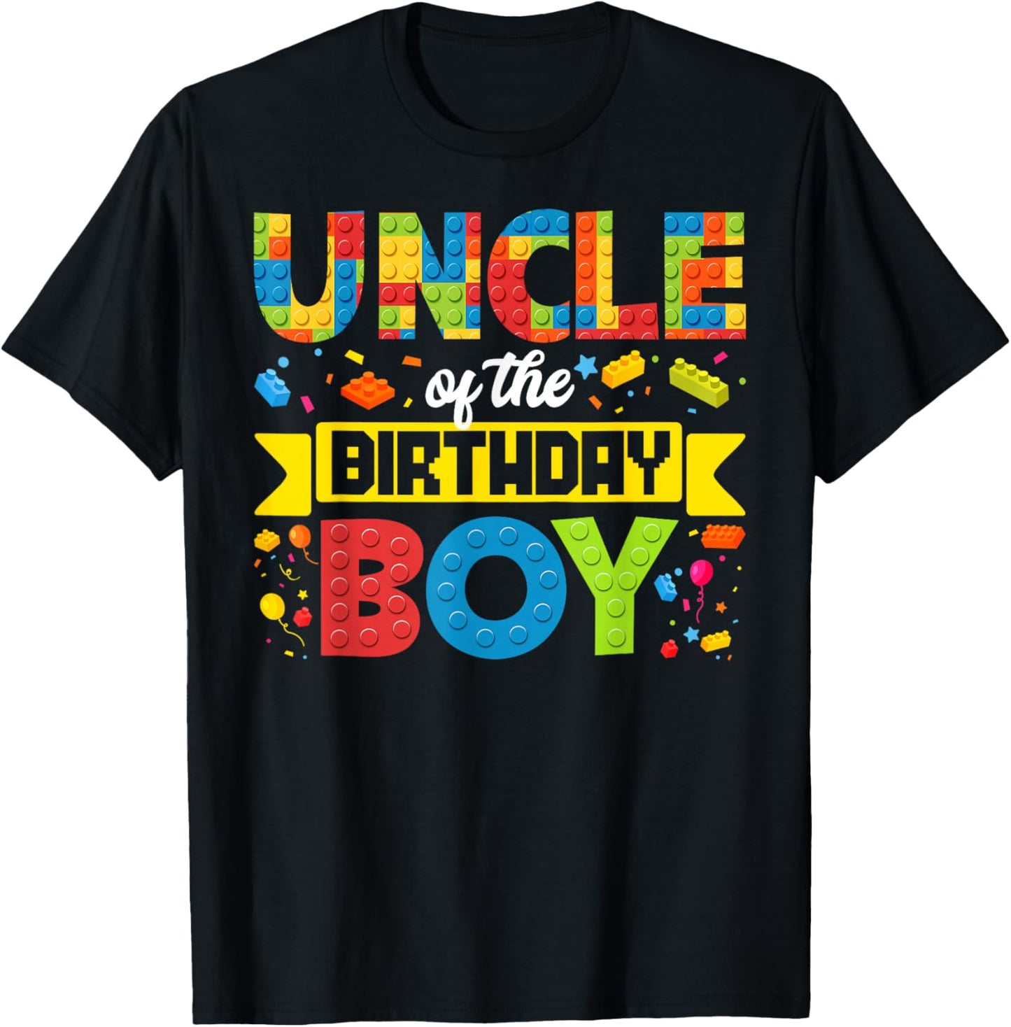 Uncle Of The Birthday Boy Master Builder Kid Building Blocks T-Shirt - T-Shirt | Black