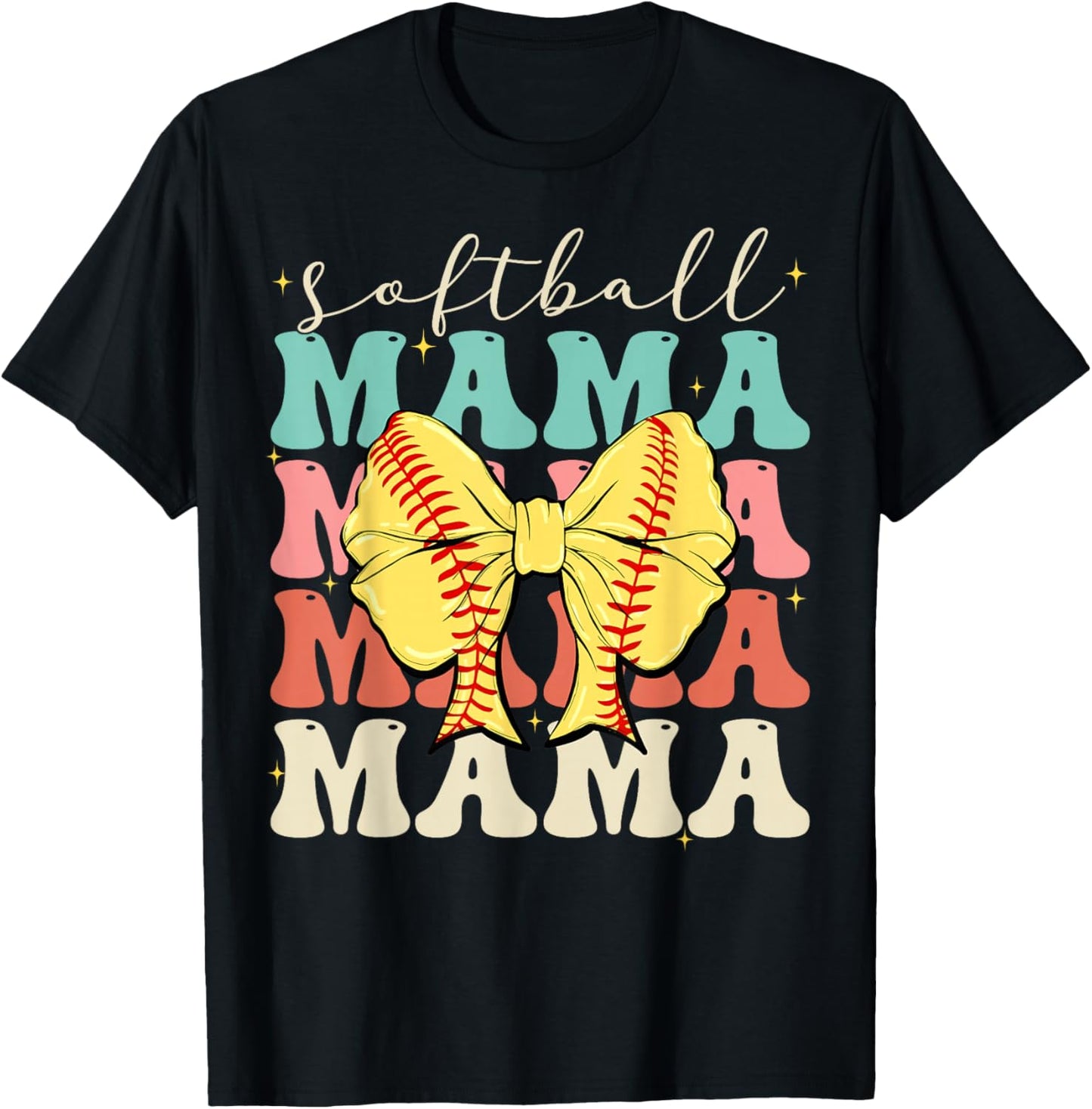 Softball Mama Mvv Mother's Day Softball Mama Retro Groovy Softball Softball Mom T-Shirt - T-Shirt | Black