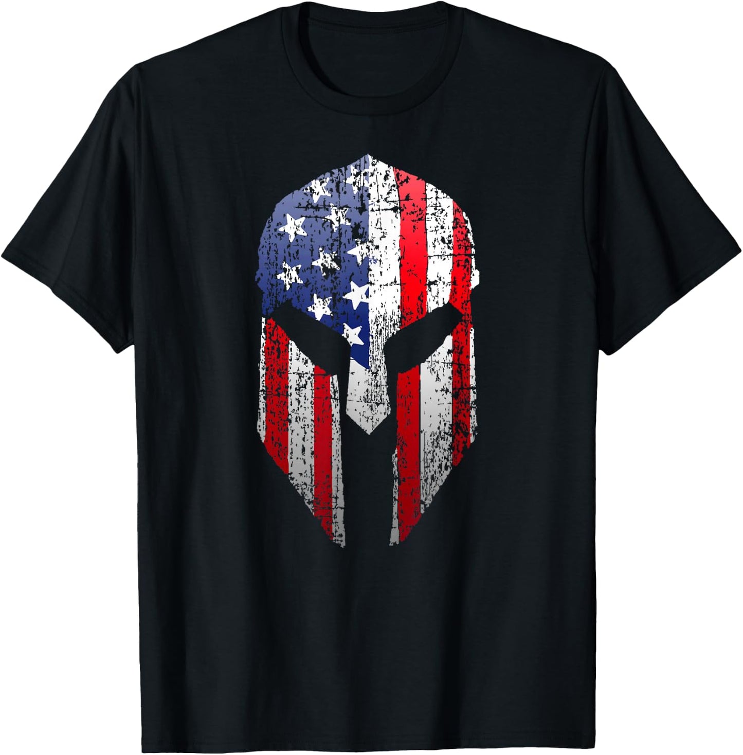 Patriotic American Spartan Warrior USA Flag Helmet T-Shirt - T-Shirt | Black
