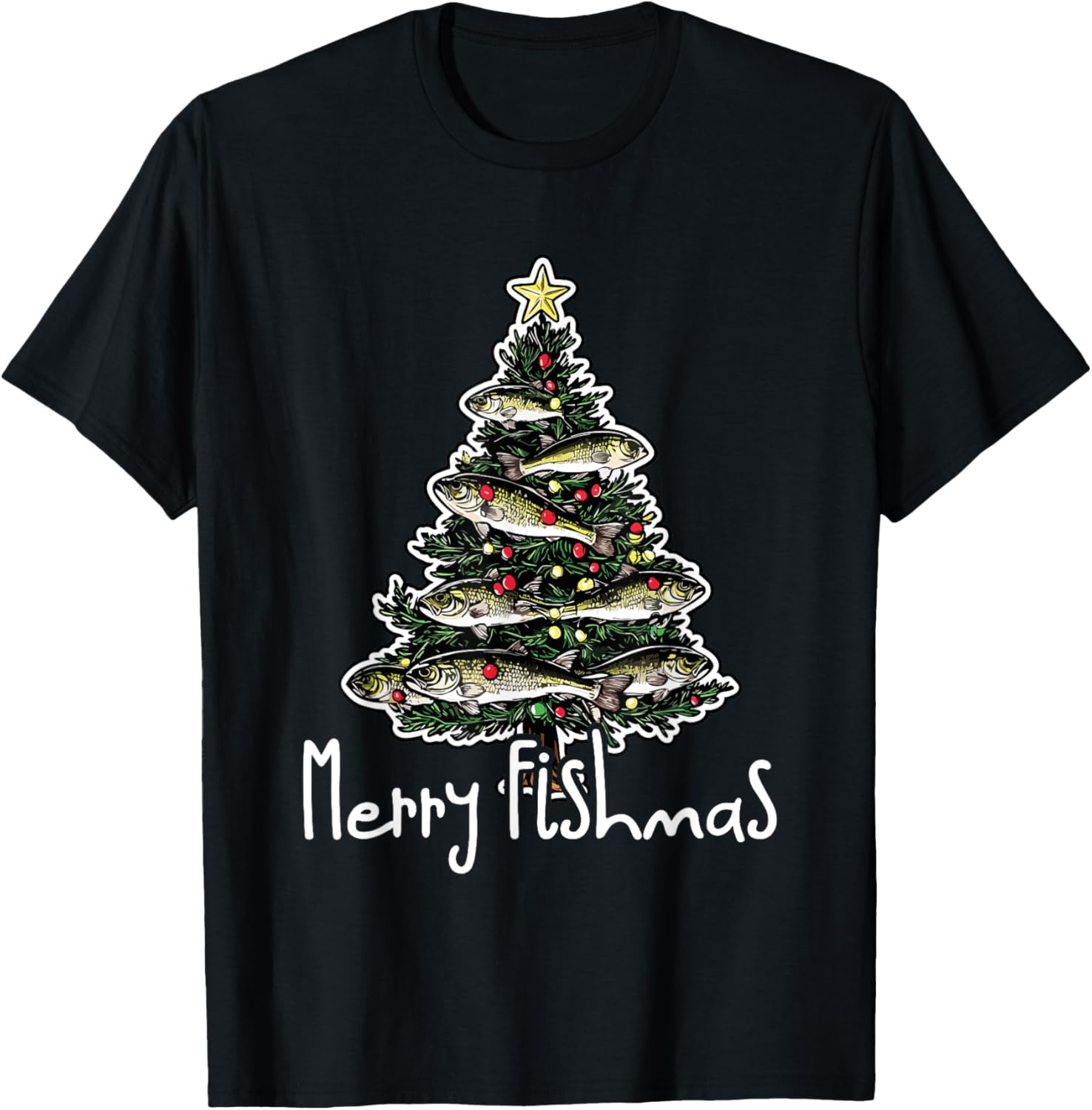 Funny Fishing Lover Christmas Sport - Merry Fishmas T-Shirt - T-Shirt | Black