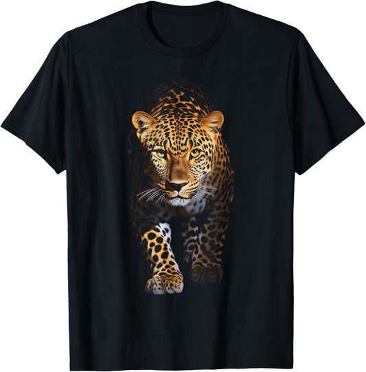 Leopard Portrait Animal Illustration Art Leopard T-Shirt - T-Shirt | Black