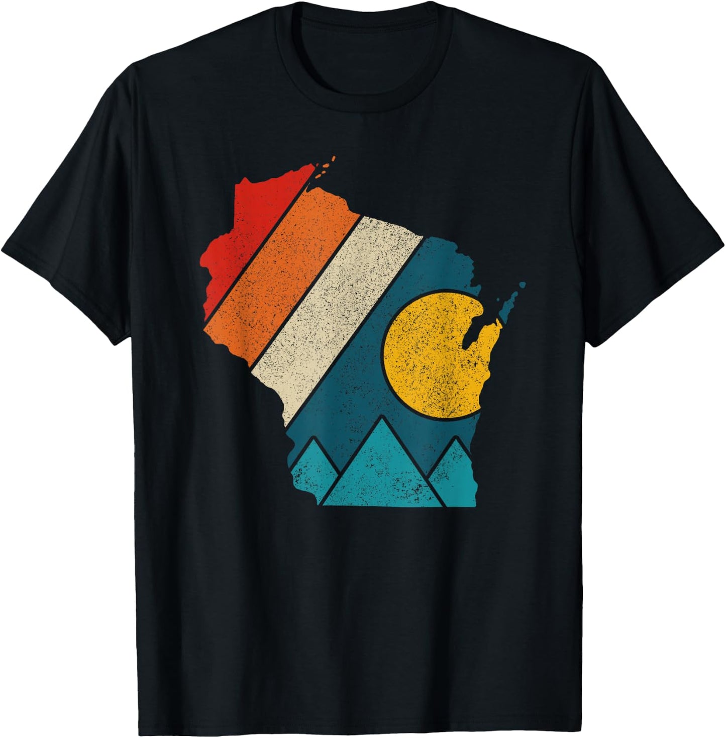Wisconsin Vintage State Map Mountains Hiking Pride Gift T-Shirt - T-Shirt | Black