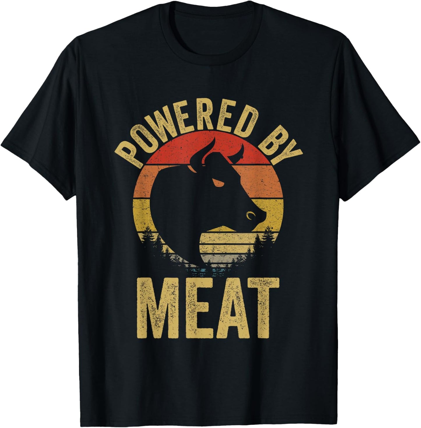 Vintage Powered By Meat Carnivore Meat Eater T-Shirt - T-Shirt | Black