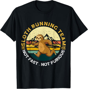 Sloth Running Team Not Fast Not Furious T-Shirt - T-Shirt | Black