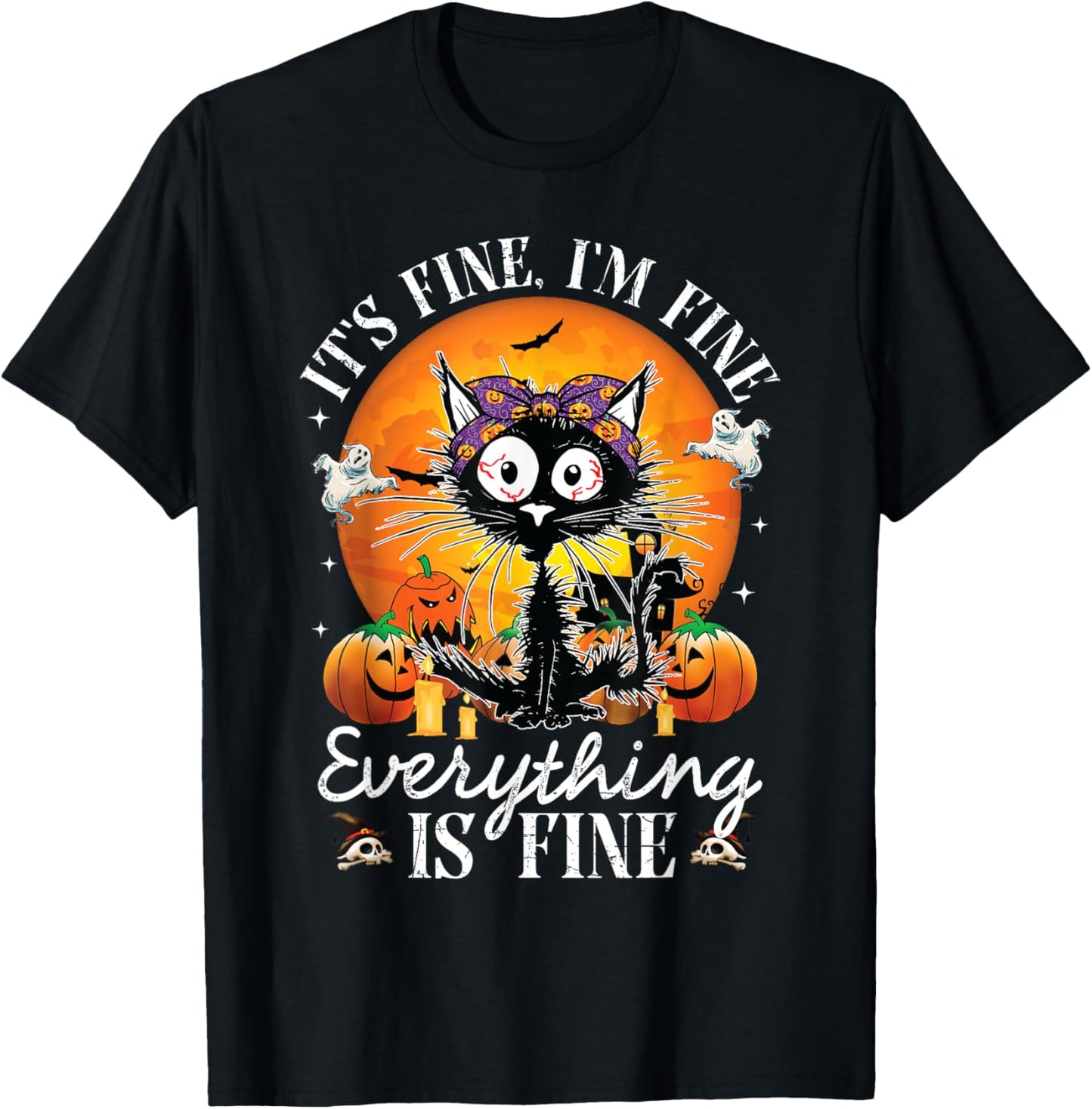 Black Cat It's Fine I'm Fine Everything Is Fine Halloween Women T-Shirt - T-Shirt | Black