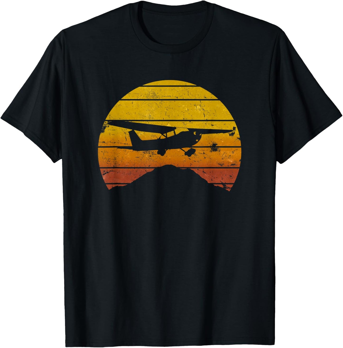 172 Skyhawk Mountain Sunrise Private Pilot Aeroplane Vintage T-Shirt - T-Shirt | Black