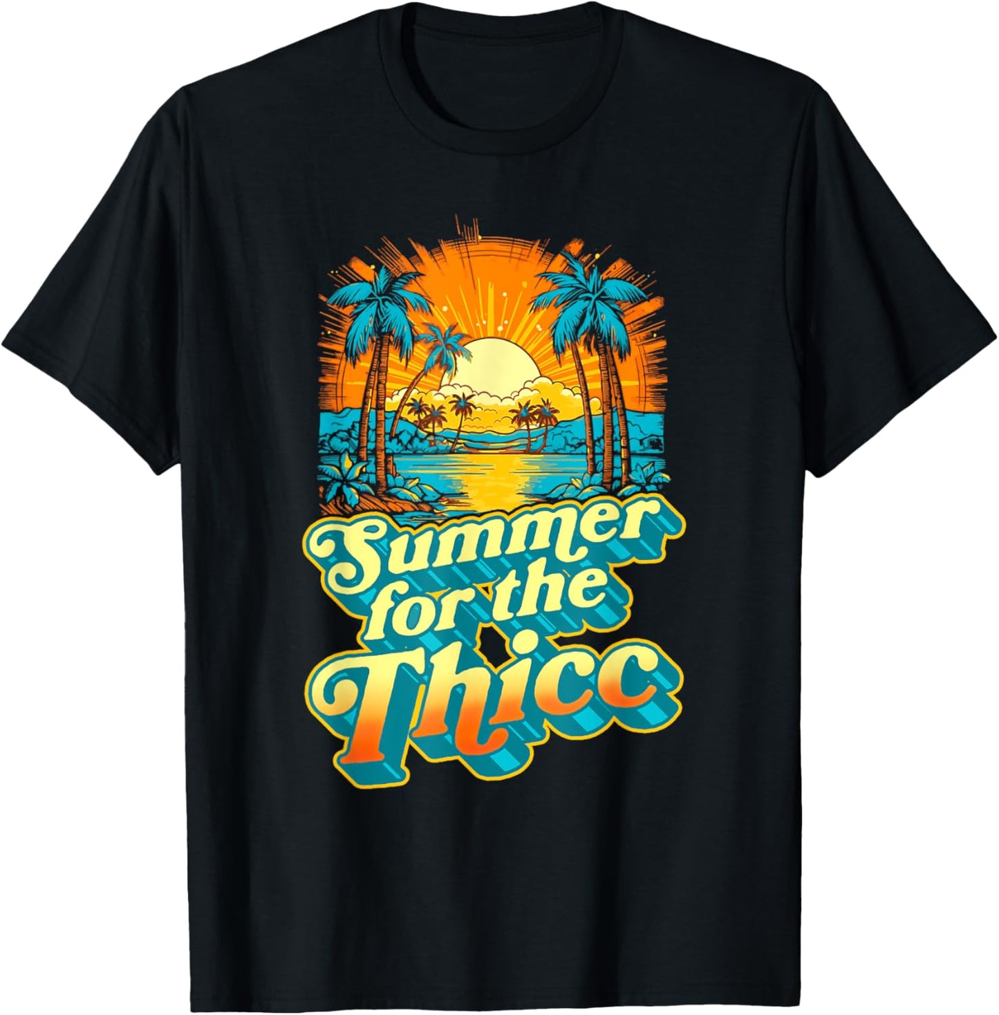 Summer For The Thicc Funny Fit2Serve 80's Beach Surf Graphic Women Kids T-Shirt - T-Shirt | Black