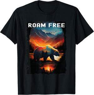 Roam Free bear hiking camping mountains T-Shirt - T-Shirt | Black