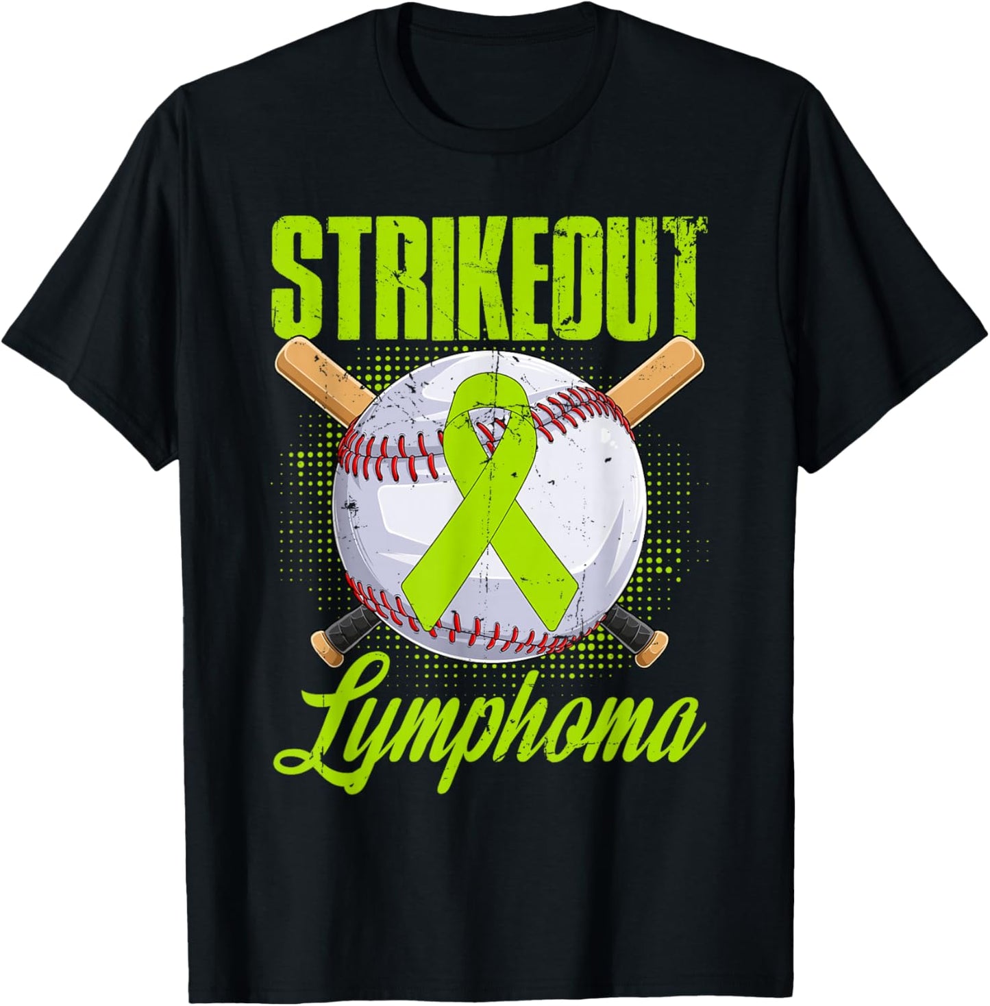 Strikeout Lymphoma Awareness Fighter Warrior Baseball Ball T-Shirt - T-Shirt | Black