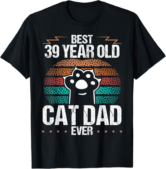 39 Year Old Cat Fathers Day Vintage 39 Birthday Cat Dad Women Kids T-Shirt - T-Shirt | Black