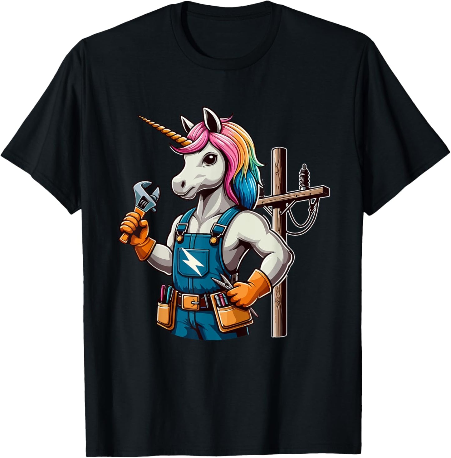 Electrician Job Matching Team Costume Colorful Unicorn Lover T-Shirt - T-Shirt | Black