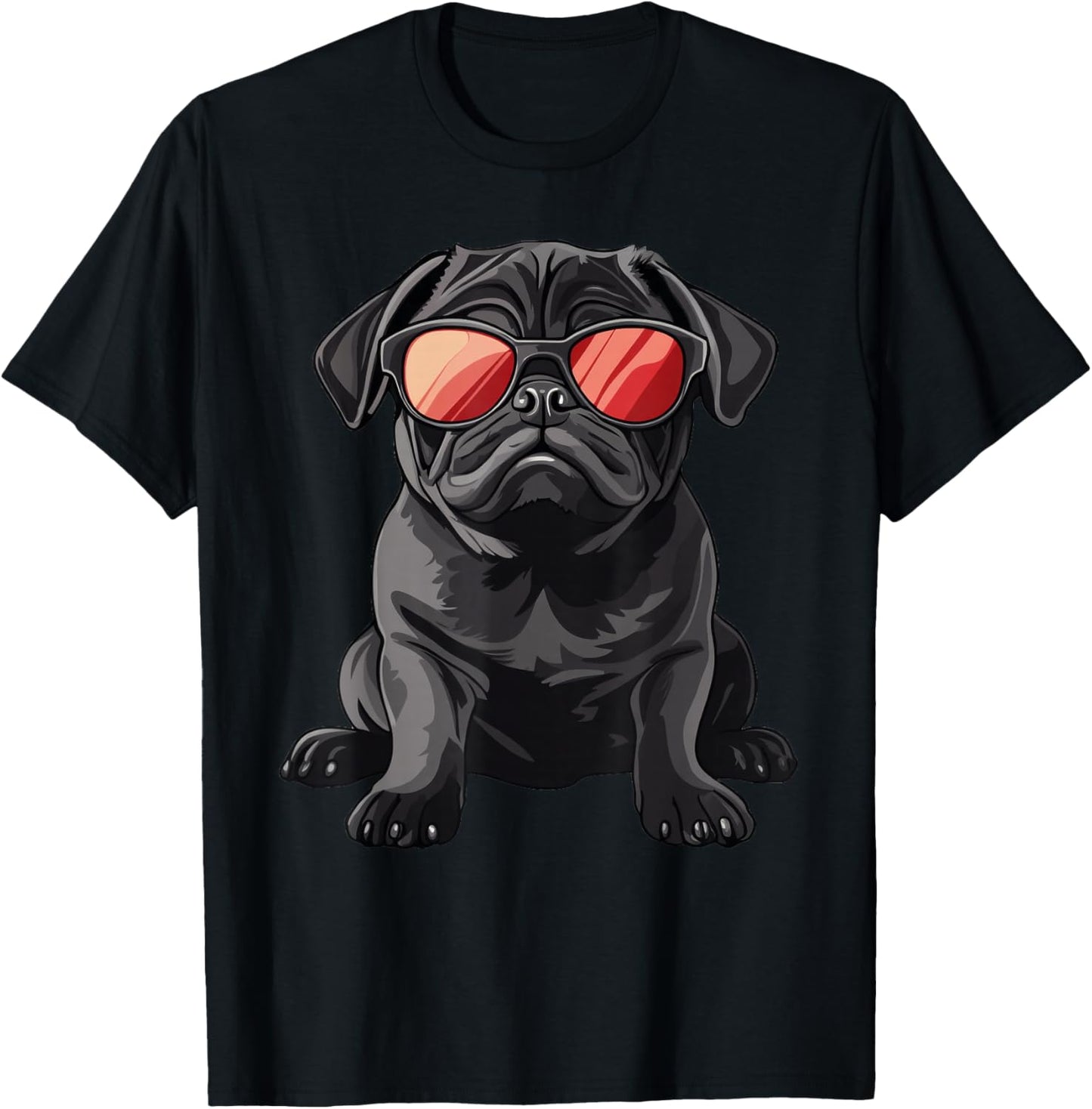 Black Pug Wearing Sunglasses Dog T-Shirt - T-Shirt | Black